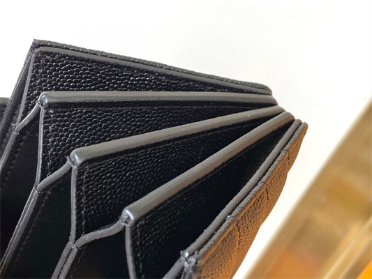 Y.S.L MONOGRAM BUSINESS CARD CASE IN GRAIN DE POUDRE EMBOSSED LEATHER Black Color Silver Tone Metal