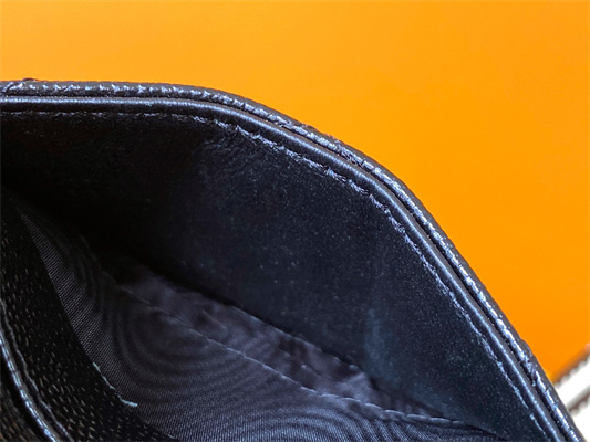 Y.S.L MONOGRAM MATELASS?? CARD CASE IN GRAIN DE POUDRE EMBOSSED LEATHER Black Color Gold Tone Metal