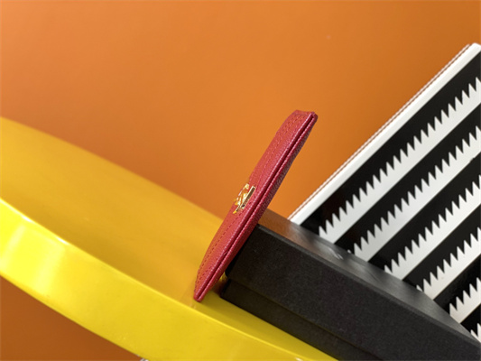 Y.S.L MONOGRAM MATELASS?? CARD CASE IN GRAIN DE POUDRE EMBOSSED LEATHER Red Color Gold Tone Metal