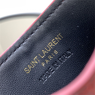 Y.S.L MONOGRAM MATELASS?? CARD CASE IN CROCODILE EMBOSSED LEATHER Red Color Gold Tone Metal