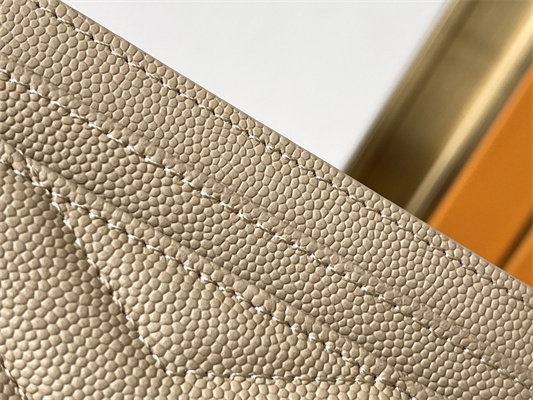 Y.S.L MONOGRAM MATELASS?? CARD CASE IN GRAIN DE POUDRE EMBOSSED LEATHER Beige Color Gold Tone Metal