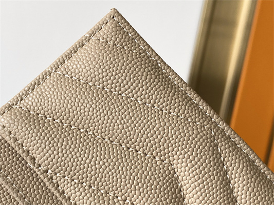 Y.S.L MONOGRAM MATELASS?? CARD CASE IN GRAIN DE POUDRE EMBOSSED LEATHER Beige Color Gold Tone Metal