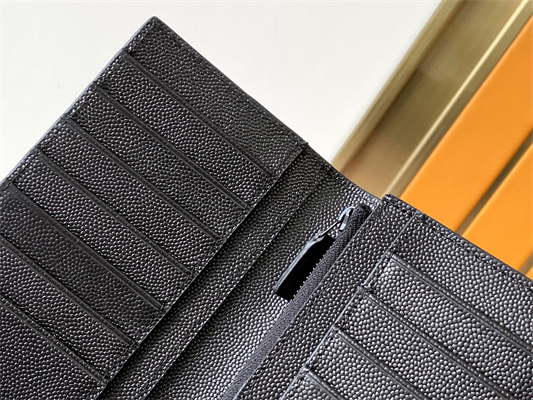 Y.S.L CASSANDRA CONTINENTAL WALLET IN GRAIN DE POUDRE EMBOSSED LEATHER Black Color