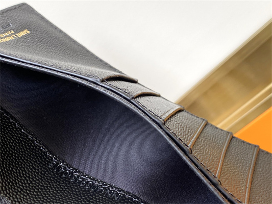 Y.S.L CASSANDRA CONTINENTAL WALLET IN GRAIN DE POUDRE EMBOSSED LEATHER Black Color