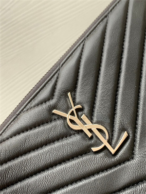 Y.S.L CASSANDRA MATELASS?? A5 POUCH IN QUILTED LEATHER Black Color Silver Tone Metal