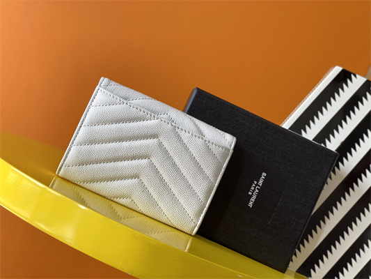 Y.S.L CASSANDRA MATELASS?? SMALLENVELOPE WALLET IN GRAIN DE POUDRE EMBOSSED LEATHER White Color Gold Tone Metal