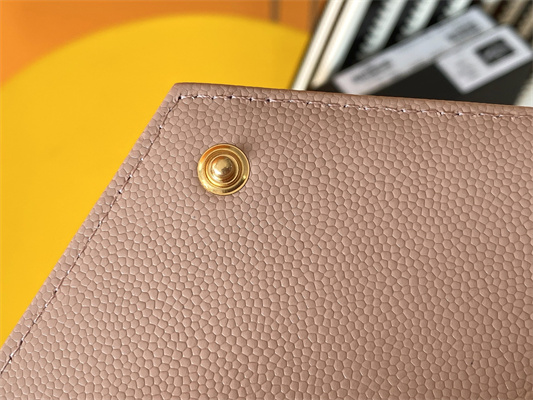 Y.S.L CASSANDRA MATELASS?? SMALL ENVELOPE WALLET IN GRAIN DE POUDRE EMBOSSED LEATHER Pink Color Gold Tone Metal