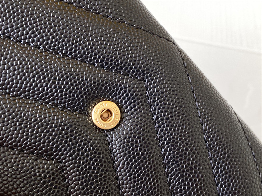 Y.S.L CASSANDRA MATELASS?? SMALL ENVELOPE WALLET IN GRAIN DE POUDRE EMBOSSED LEATHER Black Color Gold Tone Metal