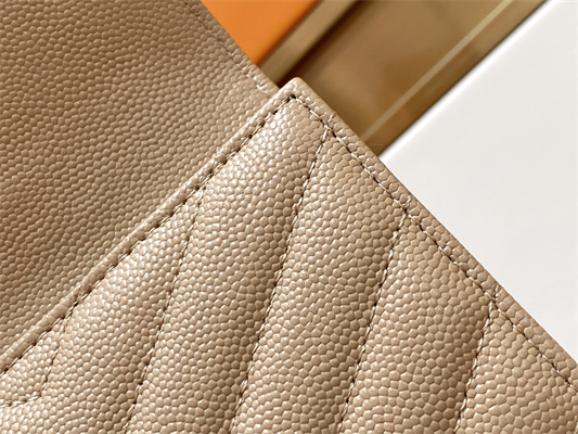 Y.S.L CASSANDRA MATELASS?? SMALL ENVELOPE WALLET IN GRAIN DE POUDRE EMBOSSED LEATHER Beige Color Gold Tone Metal