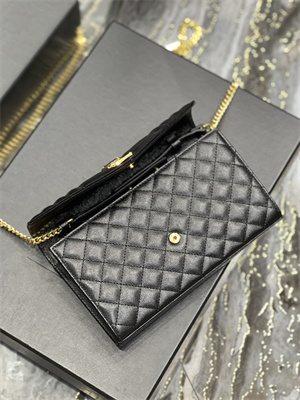 Y.S.L CASSANDRA CHAIN WALLET IN QUILTED LEATHER Black Color Gold Tone Metal
