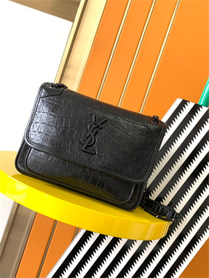 Y.S.L NIKI BABY In Vintage Crocodile embossed Leather Black