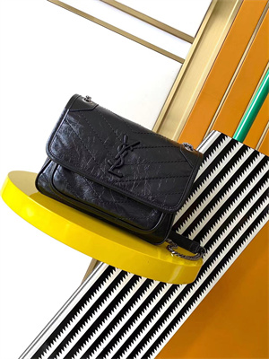 Y.S.L NIKI BABY In Vintage Leather Black-Silver Chain Color