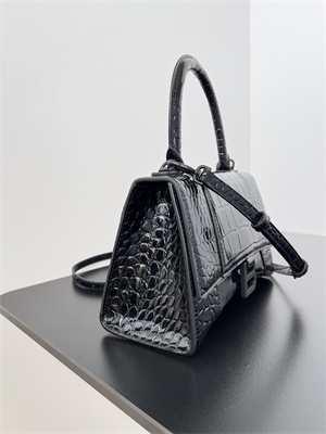 Women’s Hourglass Small Handbag Crocodile Embossed In Black-Black