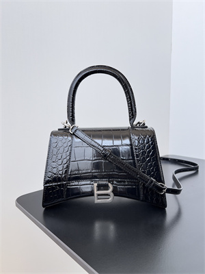 Women’s Hourglass Small Handbag Crocodile Embossed In Black-Silver