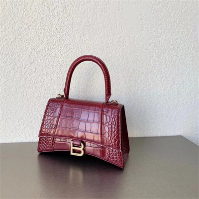 Women’s Hourglass Small Handbag Crocodile Embossed In Burgundy