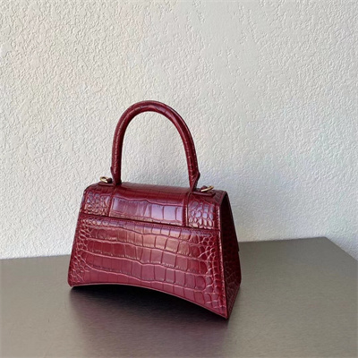 Women’s Hourglass Small Handbag Crocodile Embossed In Burgundy