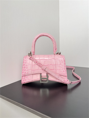 Women’s Hourglass XS Handbag Crocodile Embossed In Paris Pink-Silver