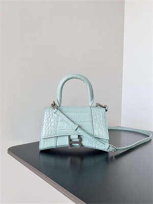 Women’s Hourglass XS Handbag Crocodile Embossed In Mint Blue-Silver