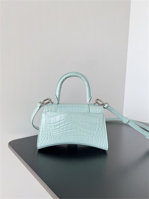 Women’s Hourglass XS Handbag Crocodile Embossed In Mint Blue-Silver