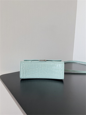 Women’s Hourglass XS Handbag Crocodile Embossed In Mint Blue-Silver