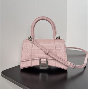 Women’s Hourglass XS Handbag Crocodile Embossed In Ice Pink-Silver