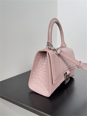 Women’s Hourglass XS Handbag Crocodile Embossed In Ice Pink-Silver