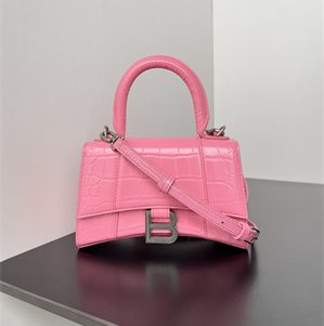 Women’s Hourglass XS Handbag Crocodile Embossed In Pink-Silver