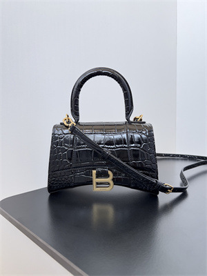 Women’s Hourglass XS Handbag Crocodile Embossed In Black-Gold