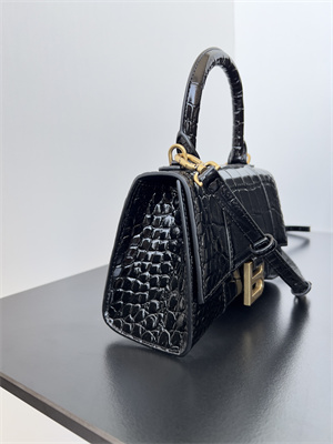 Women’s Hourglass XS Handbag Crocodile Embossed In Black-Gold