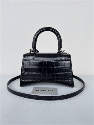 Women’s Hourglass XS Handbag Crocodile Embossed In Black-Silver