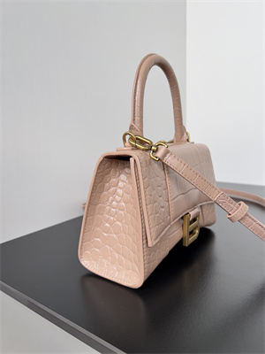 Women’s Hourglass XS Handbag Crocodile Embossed In Nude Pink-Gold