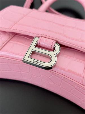Women’s Hourglass XS Handbag Crocodile Embossed In Peach Pink-Silver
