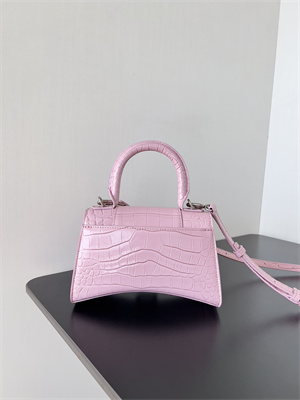 Women’s Hourglass XS Handbag Crocodile Embossed In Rose Pink-Silver