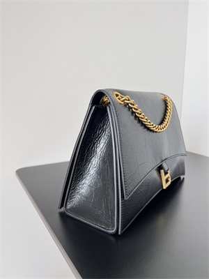Women’s CRUSH Medium Chain Bag In Black Crushed Calfskin
