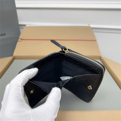 Le Cagole Compact Zippy Wallet In Goatskin Navy Color