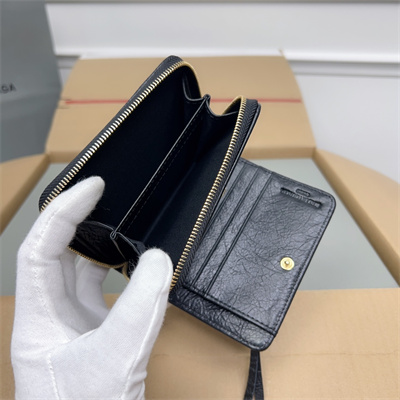 Le Cagole Compact Zippy Wallet In Goatskin Navy Color