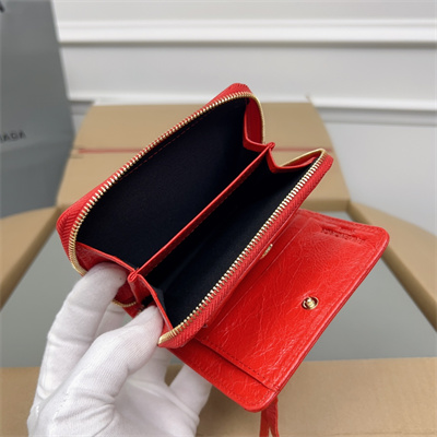 Le Cagole Compact Zippy Wallet In Arena Lambskin Red Color
