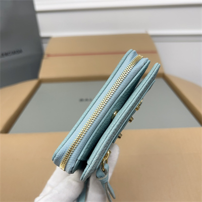 Le Cagole Compact Zippy Wallet In Goatskin Aqua Green Color