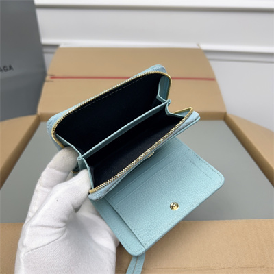 Le Cagole Compact Zippy Wallet In Goatskin Aqua Green Color
