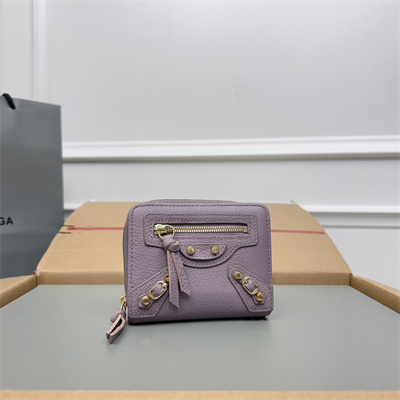 Le Cagole Compact Zippy Wallet In Goatskin Lt Violet Color