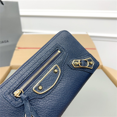 Le Cagole Continental Zippy Wallet In Goatskin Navy Color