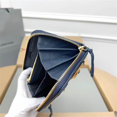 Le Cagole Continental Zippy Wallet In Goatskin Navy Color