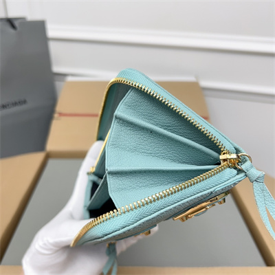 Le Cagole Continental Zippy Wallet In Goatskin Aqua Green Color