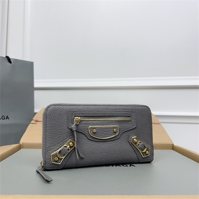 Le Cagole Continental Zippy Wallet In Goatskin Grey Color