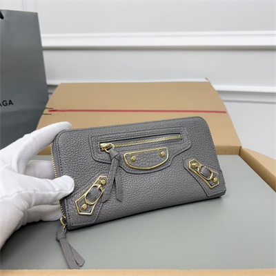 Le Cagole Continental Zippy Wallet In Goatskin Grey Color