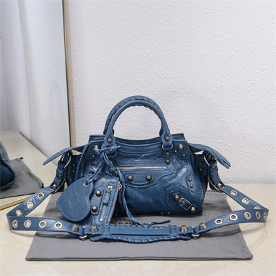Women’s NEO Cagole XS Handbag In Arena Lambskin Grey Blue Color