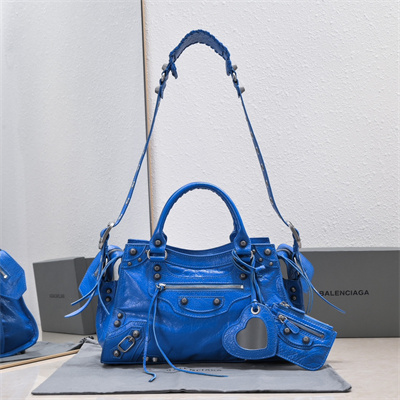 Women’s NEO Cagole City Small Handbag In Arena Lambskin Electric Blue Color