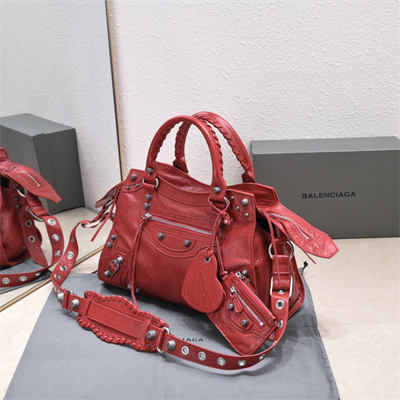 Women’s NEO Cagole City Small Handbag In Arena Lambskin Red Color