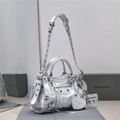 Women’s NEO Cagole City Small Handbag In Metallized Arena Lambskin Silver Color
