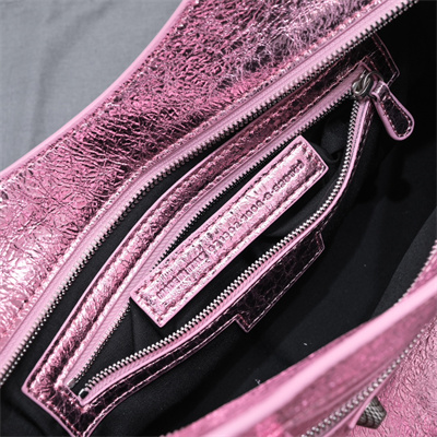 Women’s NEO Cagole City Small Handbag In Metallized Arena Lambskin Pink Color